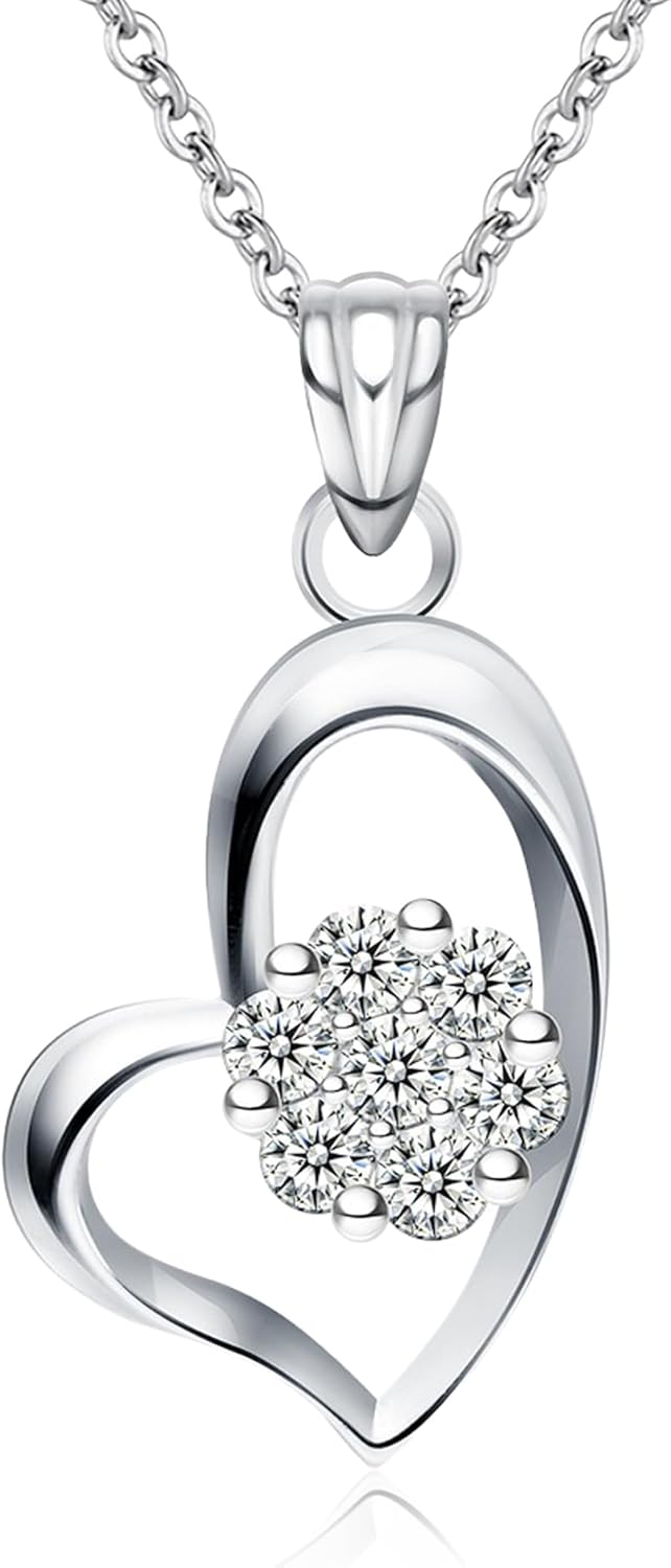 USHIGOO S925 Sterling Silver with Zirconia Heart-Shaped Fashion Pendant Necklace with Gift Box,Gift for Loved Ones|Mother, Girlfriend, or Special Women