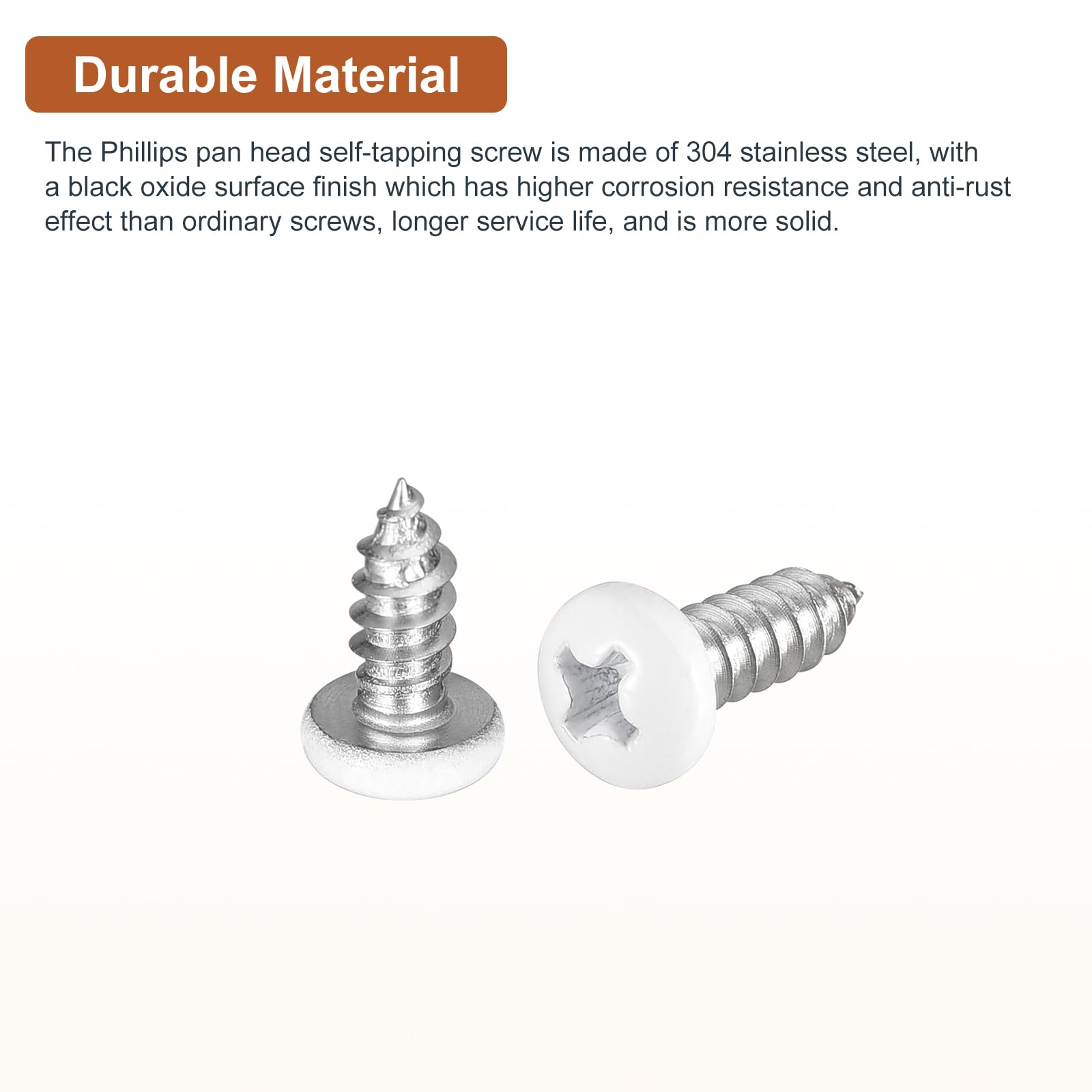 DTGN #8x1/2" White Screws 100Pack - 304 Stainless Steel Pan Head Phillips Sheet Metal Screw Self-tapping Screw Wood Screws - Image 3