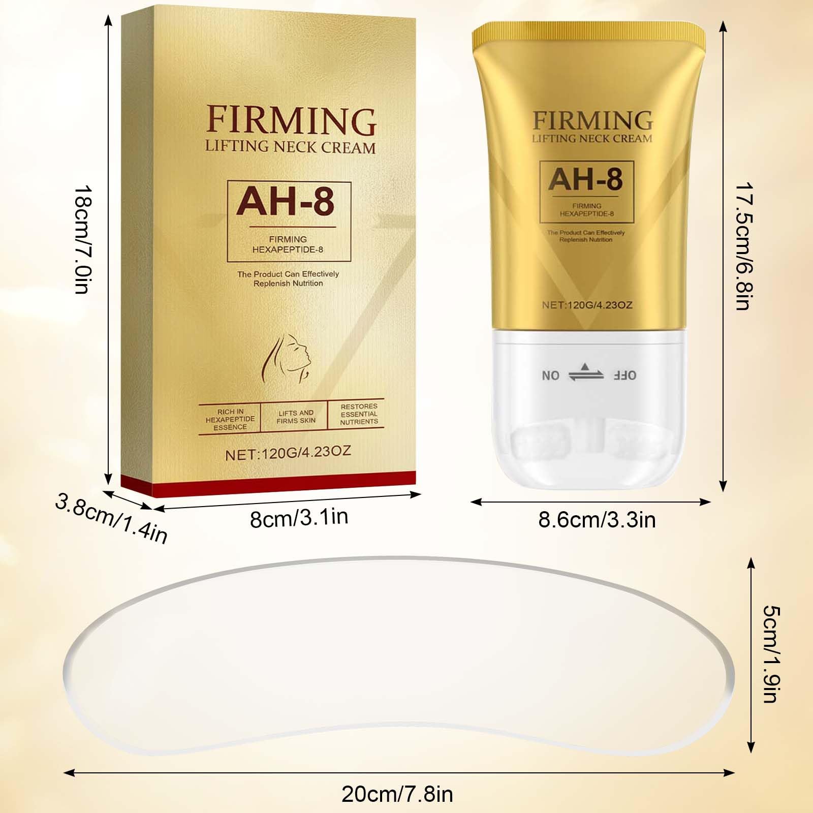 AH-8 Creme Raffermissante pour le Cou, Combattre le Double Menton, Crème Raffermissante avec Rouleau et Patch pour le Cou, Nourrit la Peau