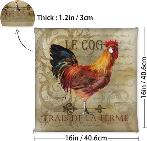 Miniatura 3 de Bardic Cojín para silla, 1 paquete de cojín de espuma viscoelástica con diseño de gallo vintage, almohadillas cuadradas extraíbles para sillas de