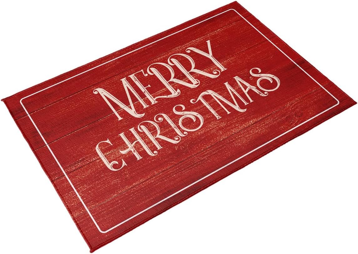 Christmas Outdoor Rug 4x6 ft Merry Christmas Outdoor Large Area Rug Non Slip Retro Red Wood Grain Front Door Mat RV Camping Carpet Patio Outdoor Rugs for Backyard Balcony Indoor Xmas Holiday Decor