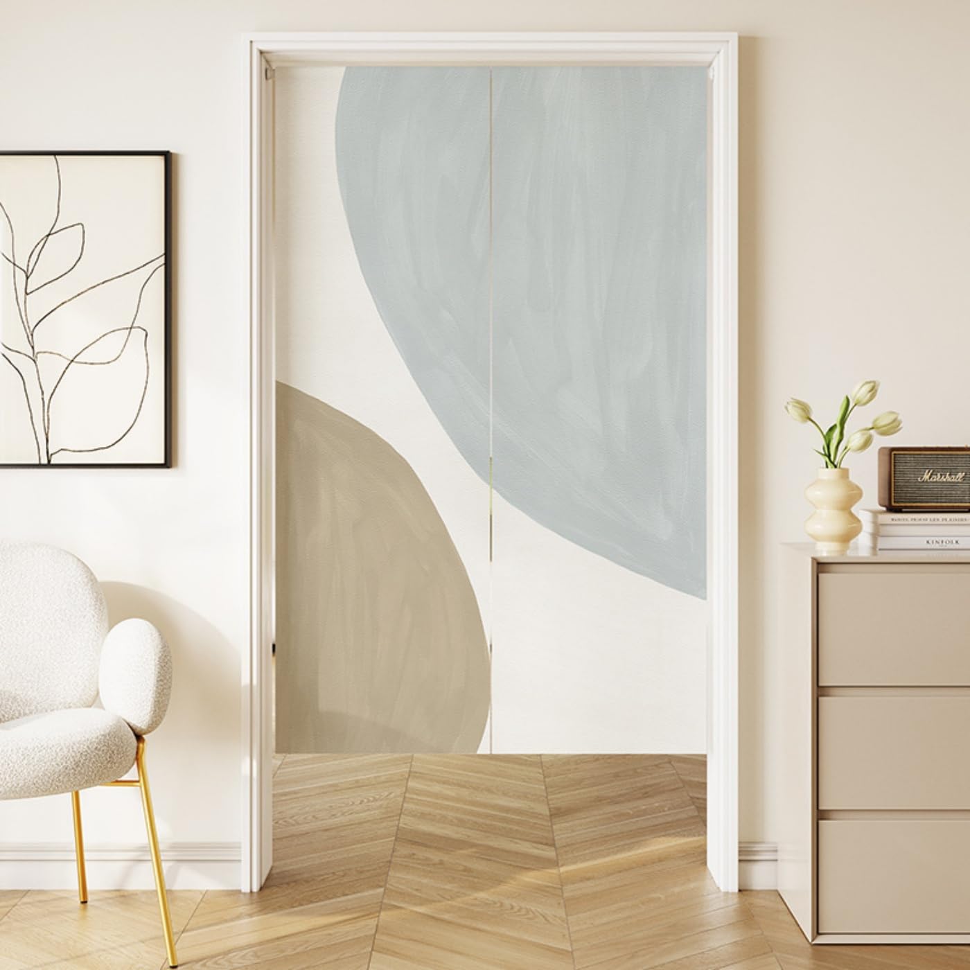 Guest Ruyunlai Japanese Noren Doorway Curtain, M9 Stone, 80x120cm