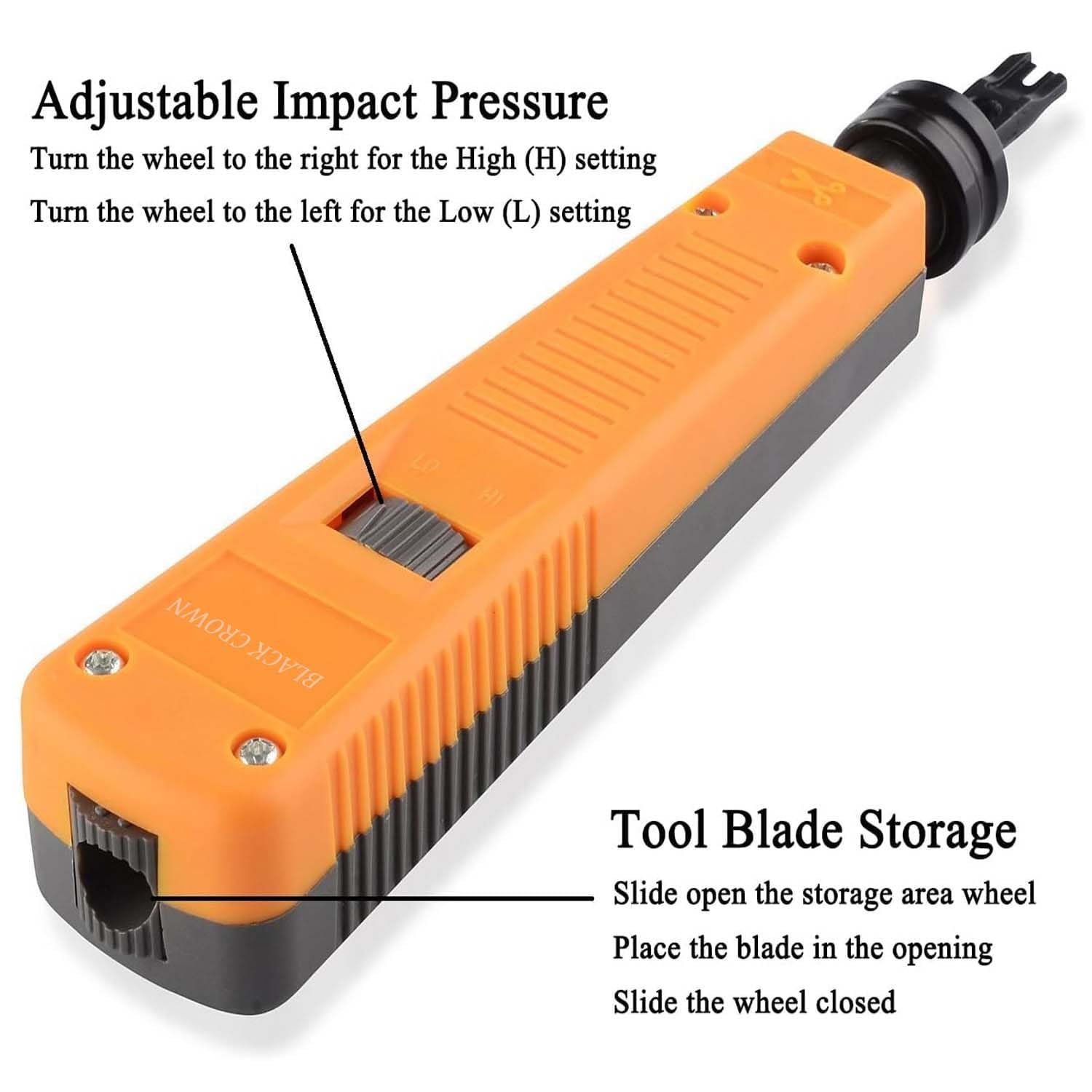 BLACK CROWN 110 Impact Punch Down Tool with 110 Blade, Professional Ethernet Network Cable Termination Tool for Cat8 Cat7 Cat6A Cat6 Cat5e Keystone Jacks and Patch Panels (Orange)