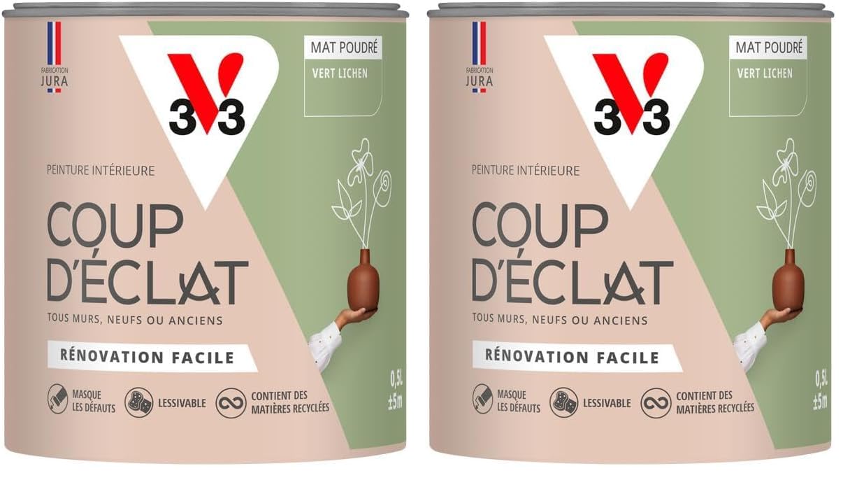 Peinture V33 Vert lichen Mat Poudré pour masquer les défauts du mur