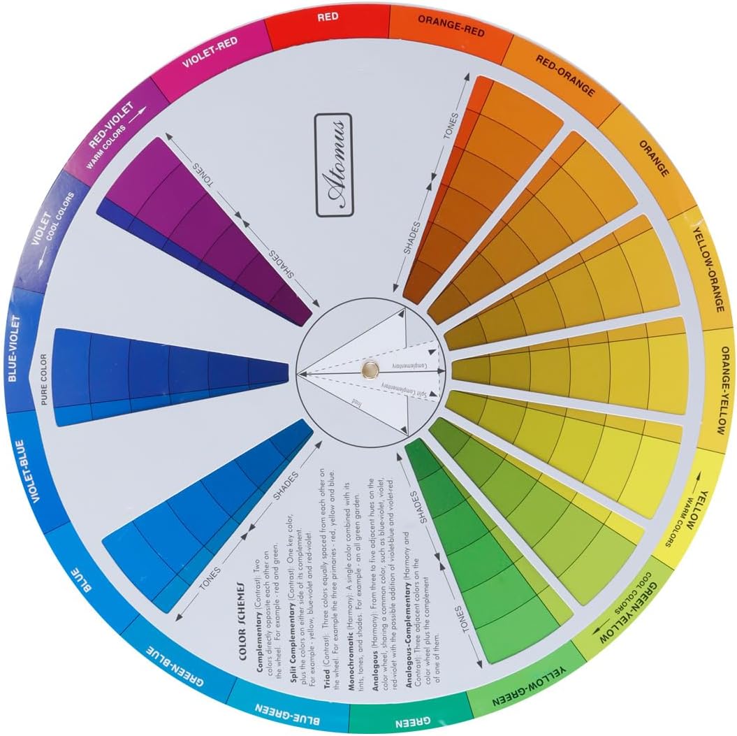 9.0 Inch/23cm Creative Color Wheel, Paint Mixing Learning Guide Art Class Teaching Tool for Makeup Blending Board Chart Color Mixed Guide Mix Colours
