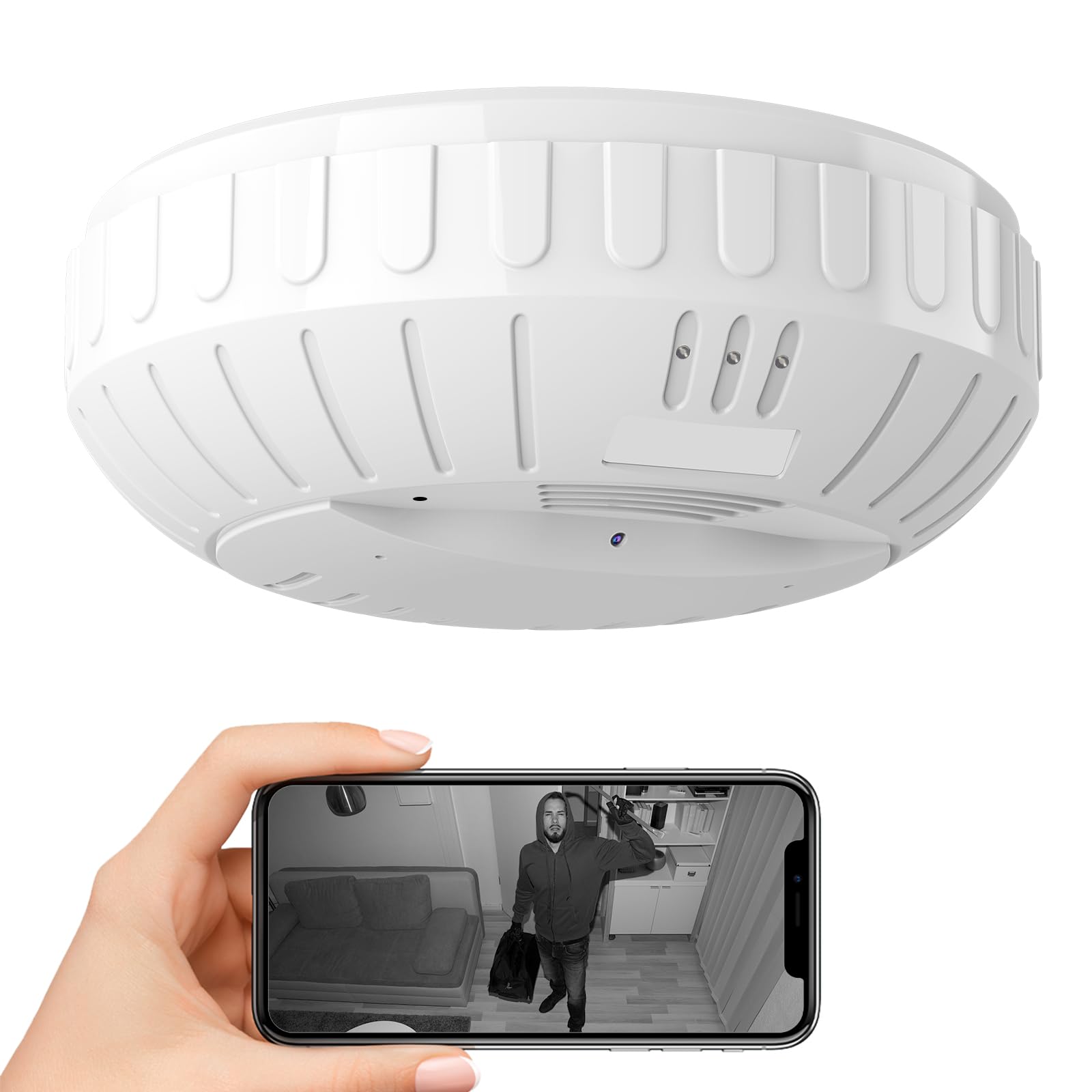 WiFi Fake Smoke Detector Camera PTZ Left Right Rotation 350 Degrees 2K Security Cam Motion Detection Hidden HD