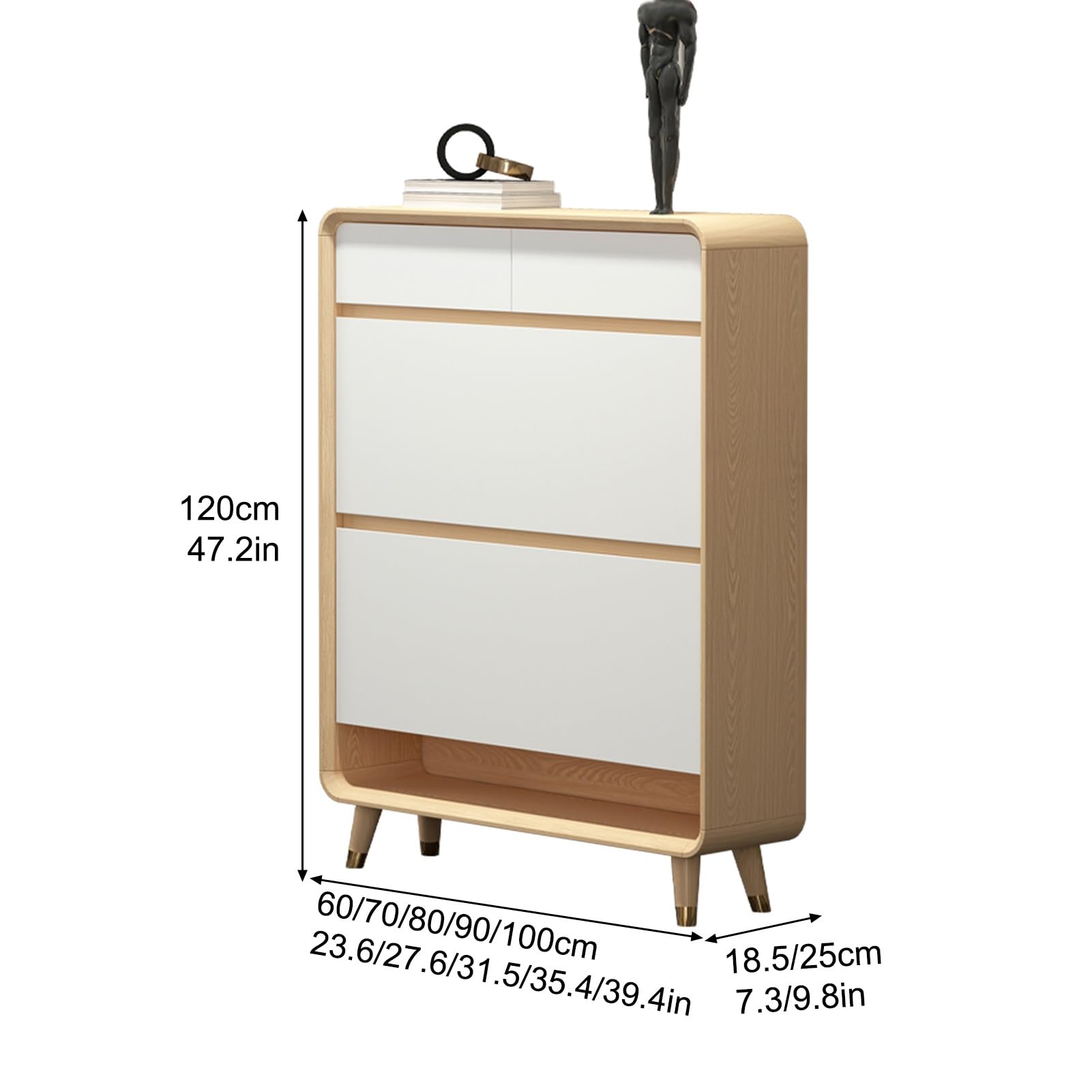 Schuhschrank, 2 Flip Tür Mit 2 Schublade, Schuhschränke für Flur Oder Eingangsbereich, Schuhschrank Schmal Schuhregal, für Flur, Wohnzimmer, Schlafzimmer(120x70x18.5cm/47.2x27.6x7.3in)