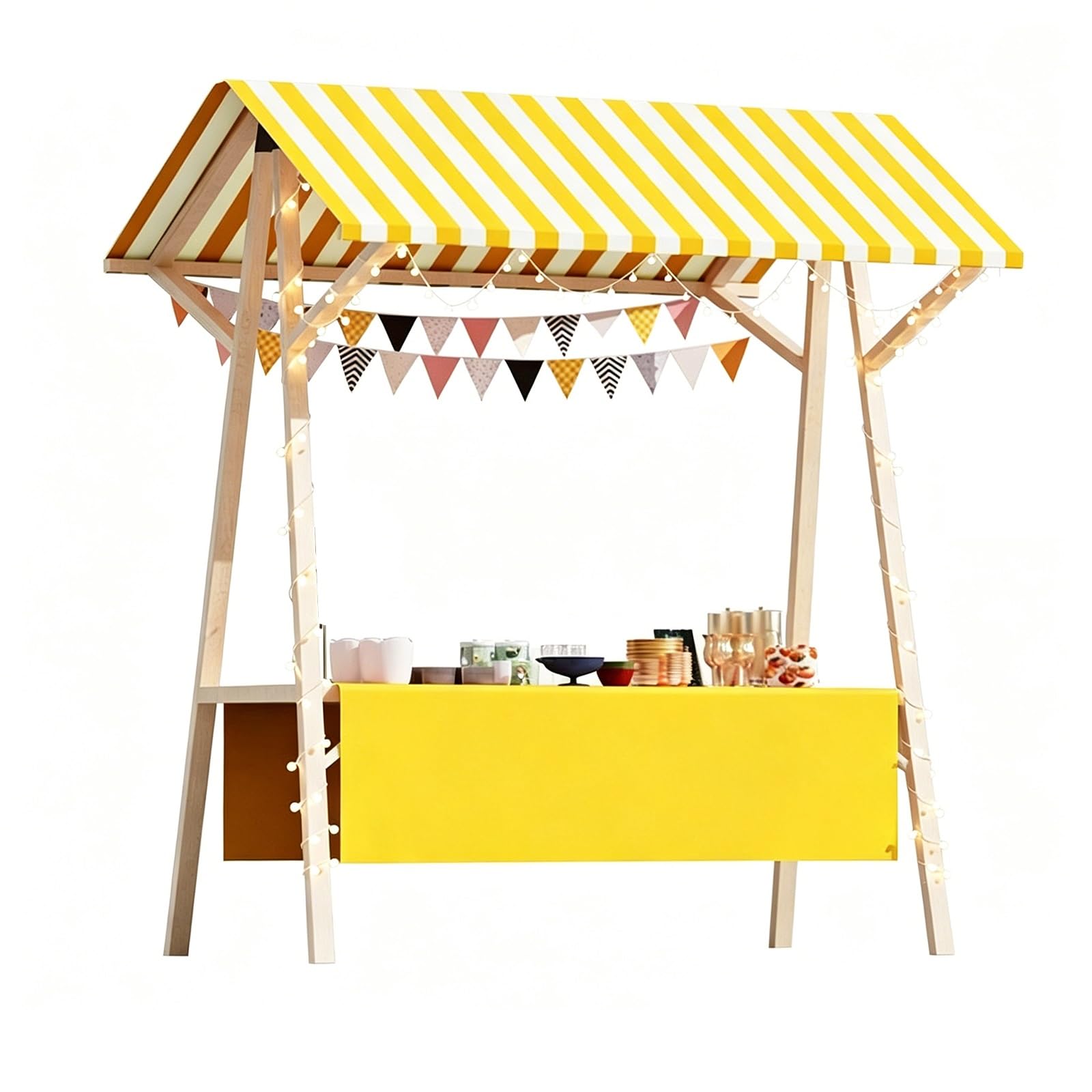 SBCWH Foldable Market Stall Stand, Street Food Cart, Portable Popup Vendor Booth for Farmers Market, Lemonade Stand, Party Dessert Bar, Craft Fair Display(Yellow,120x60x200cm)