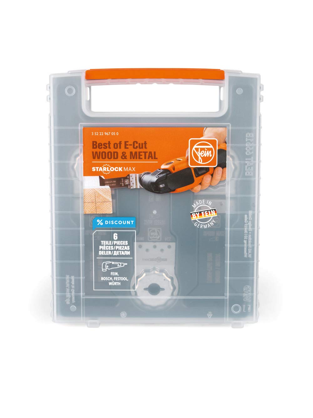 FEIN Best of E-Cut StarlockMax WOOD & METAL|6 hojas de sierra E-Cut extralargas para cortar madera y metal a gran profundidad, alojamiento StarlockMax, compatible con herramientas multifunción FEIN