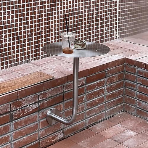 Miniatura 8 de Mesa Plegable Pequeña Y Redonda De Acero Inoxidable Para Montar En La Pared, Escritorio Flotante, Mesa De Bar Redonda Moderna Que Ahorra Espacio Para Cafetería, Interior Y Exterior L-Type,30cm 11.8in