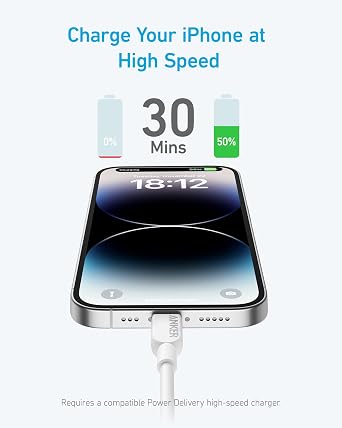 Anker USB C to Lightning Cable, 310 iPhone Fast Charger Cable(White, 6ft), MFi Certified, Fast Charging Cable for iPhone 14 Plus 14 14 Pro Max 13 13 Pro 12 11 X XS XR (Charger Not Included)