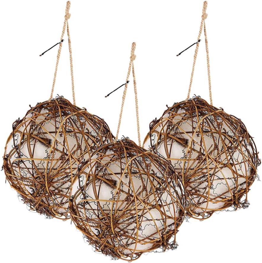 Toddmomy 3-Pack Hummingbird Nesting Balls Filled with Natural Nesting Material for Outdoor Indoor Garden Birdhouses Hanging Decorative Bird Nesters