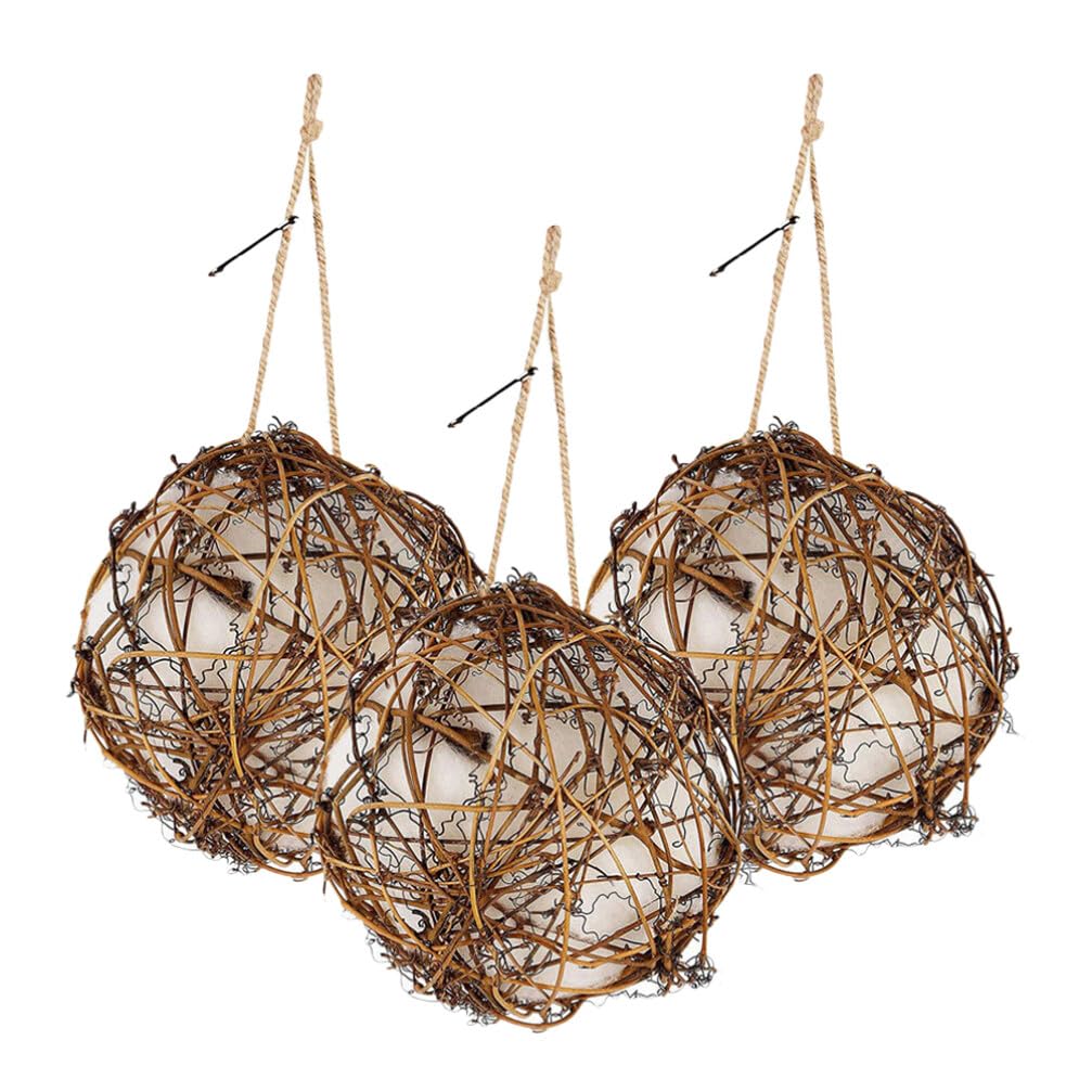 Toddmomy 3 Pack Hanging Hummingbird Nest House for Outside,Natural Grass Hanging Bird Hut Globe Hummingbird Nest for Garden Patio Lawn Office Indoor,8cm