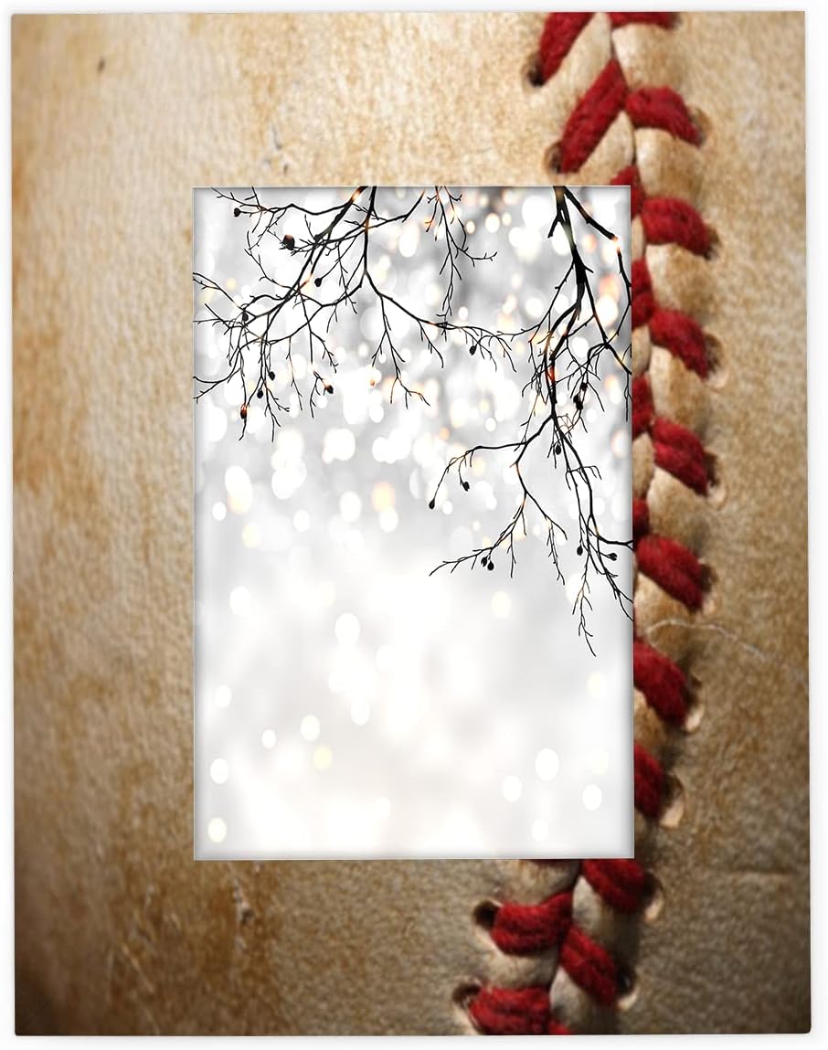 AUUXVA Picture Frames 5x7 for Wall Decor Vintage Sport Ball Baseball Hanging Picture Frame with Stand Large Wood Photo Poster Frames Collage for Tabletop, Acrylic Face