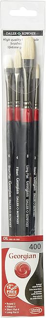 Daler-Rowney Georgian Oil Long Handled Brush Wallet Set, Natural Hog Bristle, 4 Assorted Brushes, Ideal for Professional Artists