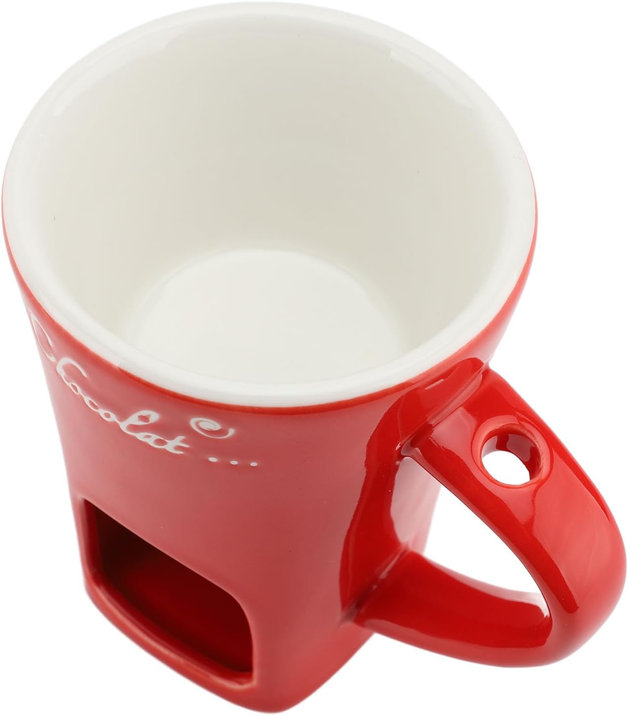 Ceramic Chocolate Melting Mug, Butter Warmer Mug, Fondue Cup Ideal for Cheese, Fruits, and Snacks, Chocolate Melting Supplies for Kitchen (Red)