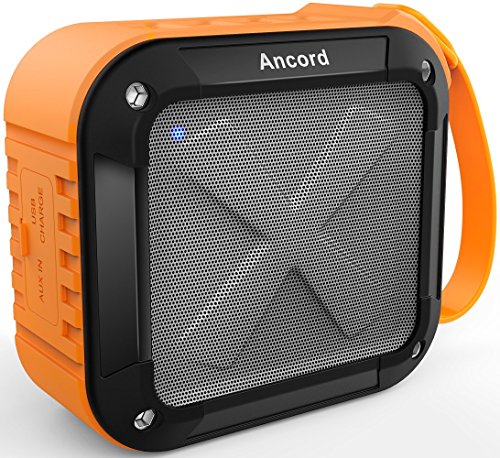 Ancord Waterproof Bluetooth Speaker with FM Radio IPX6 Portable for Outdoor 12 Hours Playtime Silicon Strap for Hanging (Orange)