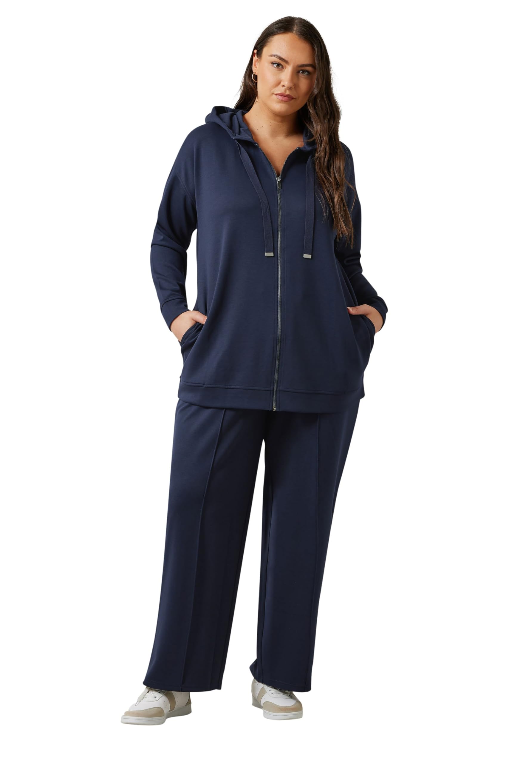 Evans Women's Navy Curve Blue Luxe Wide Leg Joggers - Plus Size Curve