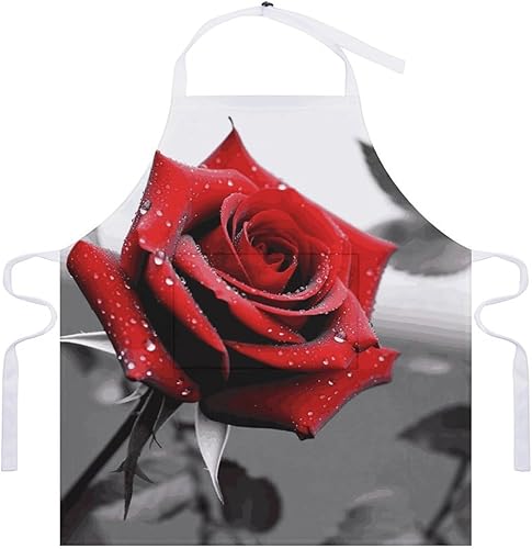 Miniatura 7 de MUSM Black And White Red Rose ApronClassic Vintage Funny with Pockets Aprons,Adjustable Bib Waterdrop Resistant for Kitchen Cooking Restaurant BBQ