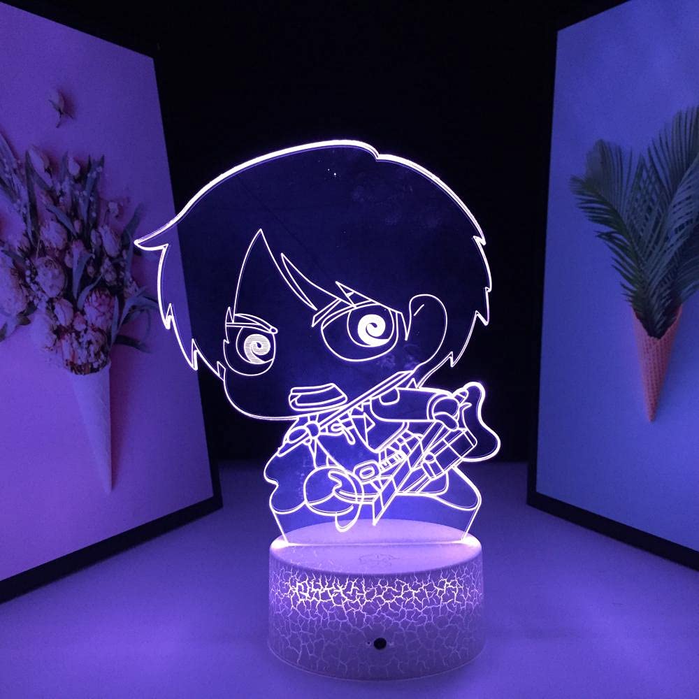 3D Illusion Table Lamp LED Night Light Base Eren Yeager Anime Illustration for Birthday Gift Bedroom Decor for Kid Room