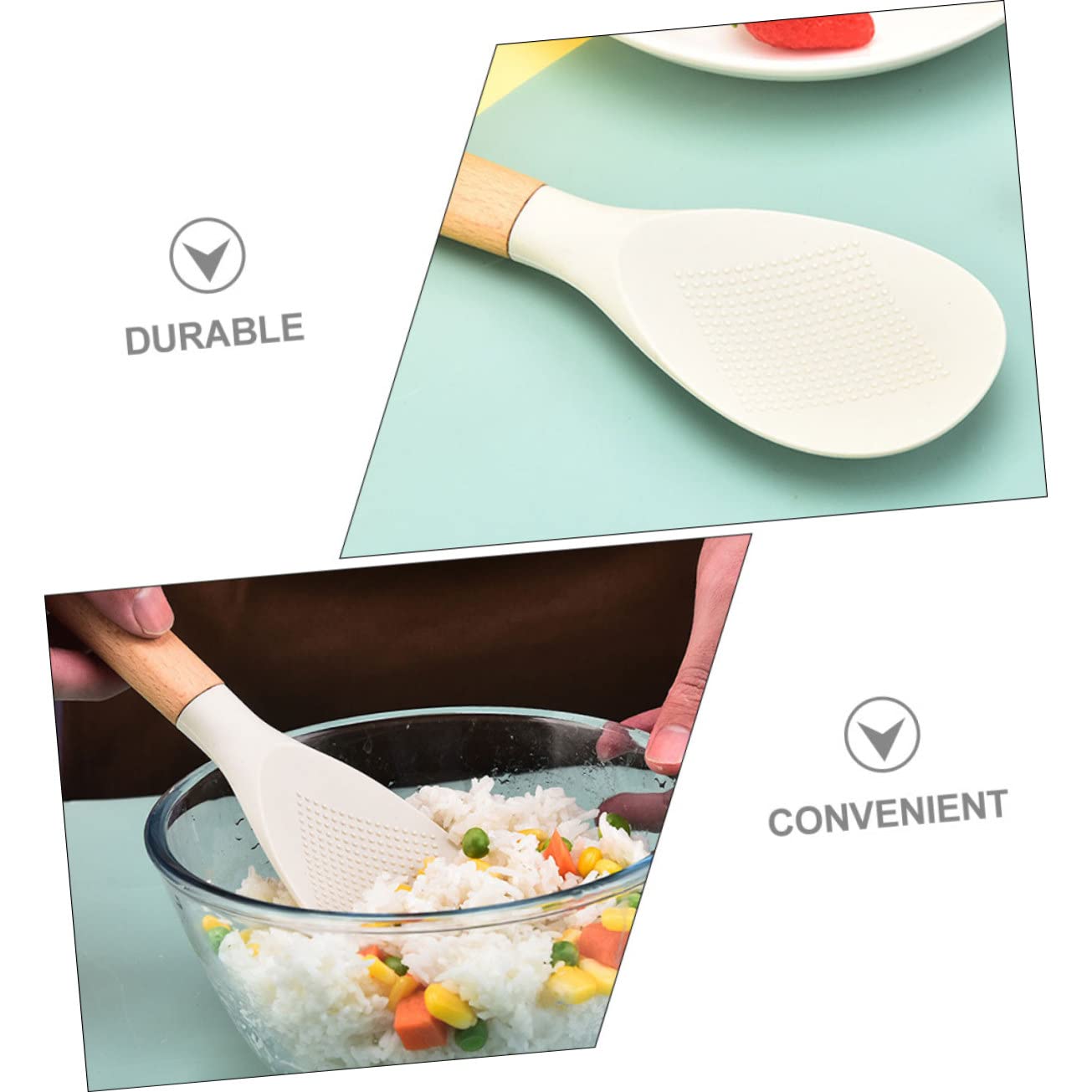 OFFSCH Rice Spoon with Handle Non Stick Heat Resistant Kitchen Utensil for Serving Rice Food Scoop Design Cooking Accessory