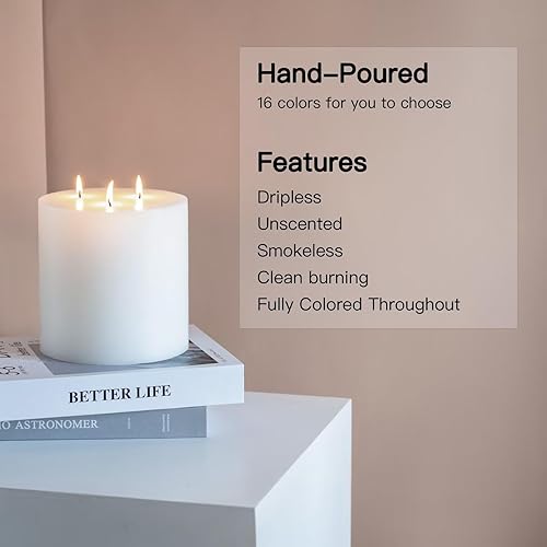 Miniatura 2 de MOZEAL Vela extra grande de 3 mechas de color rojo oscuro, 6 x 6 pulgadas, sin perfume, sin goteo, sin humo y de combustión limpia. Aproximadamente