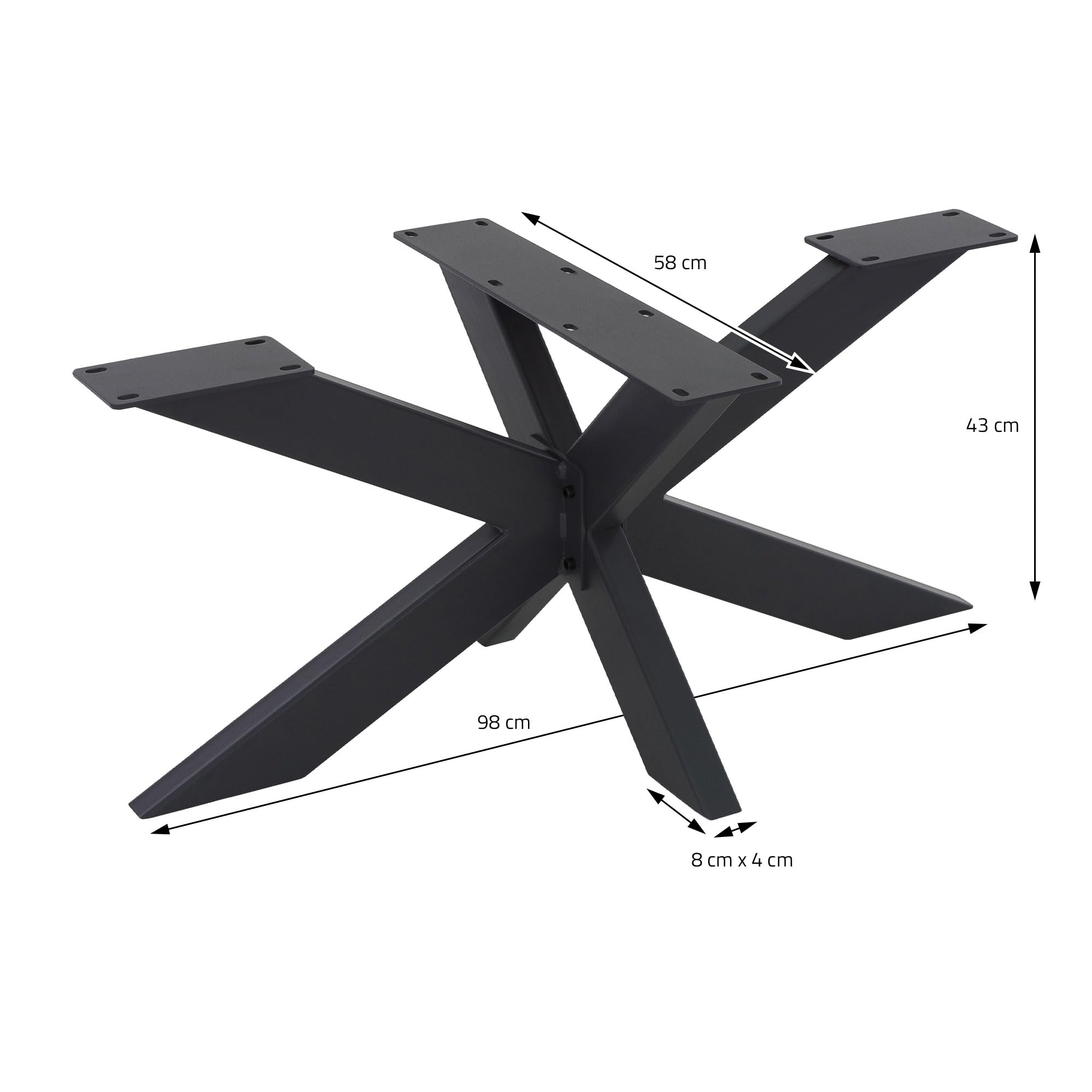 ML-Design Pied de Table Spider 58x43x98 cm, Structure en Croix, Noir, en Métal, Revêtement en Poudre, 150 kg, Design Industriel, Protection du Sol Inclus, Construction Robuste, Matériel de Fixation