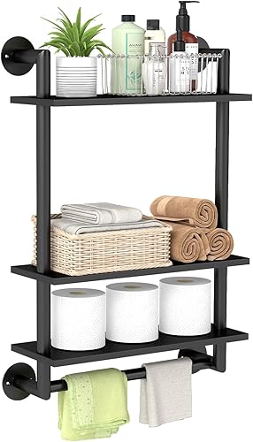 Miniatura 8 de Estantes de baño montados en la pared, toalleros de 3 niveles con toallero, estantes flotantes de acero inoxidable de 26 pulgadas sobre el inodoro,