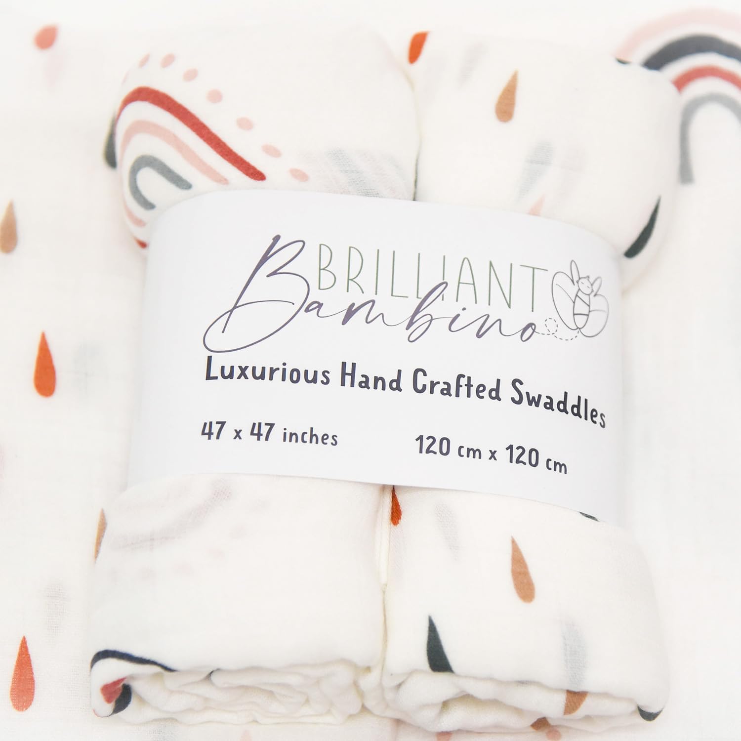 Baby Swaddle Blanket - 2 Pack | Boho Rainbows + Raindrops Set | Muslin Cotton Blend | Newborn Essentials | Boys & Girls Baby Stuff | Receiving Blanket | Rainbow Baby |