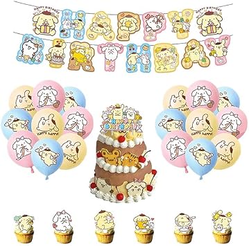 Pompompurin Birthday Decorations - Sanrio Cake Decorations, Balloons, and Banners for Pom Pom Purin Themed Party