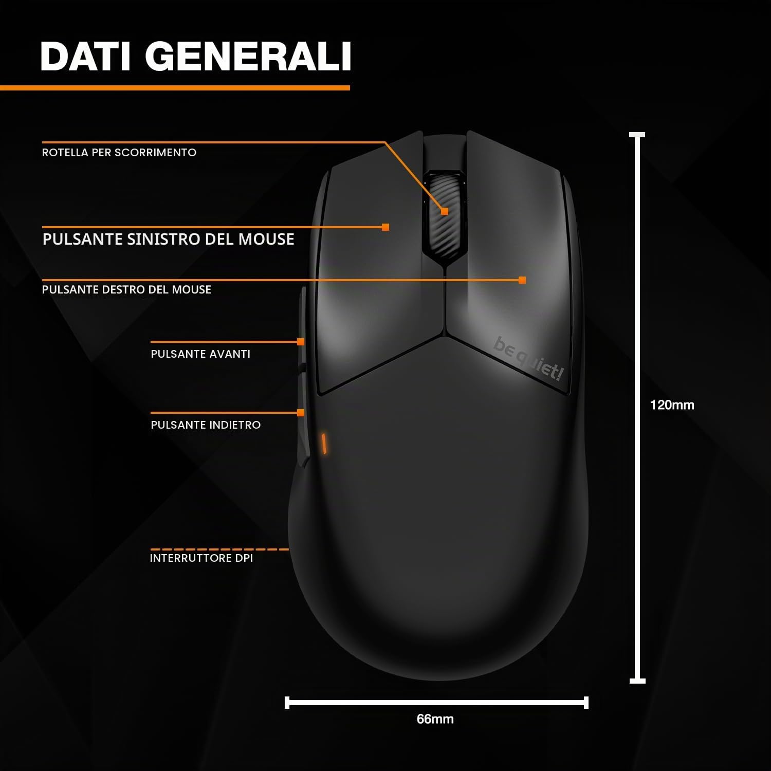 be quiet! Dark Perk Ergo Gaming mouse PC, soli 55 g, 32,000 DPI