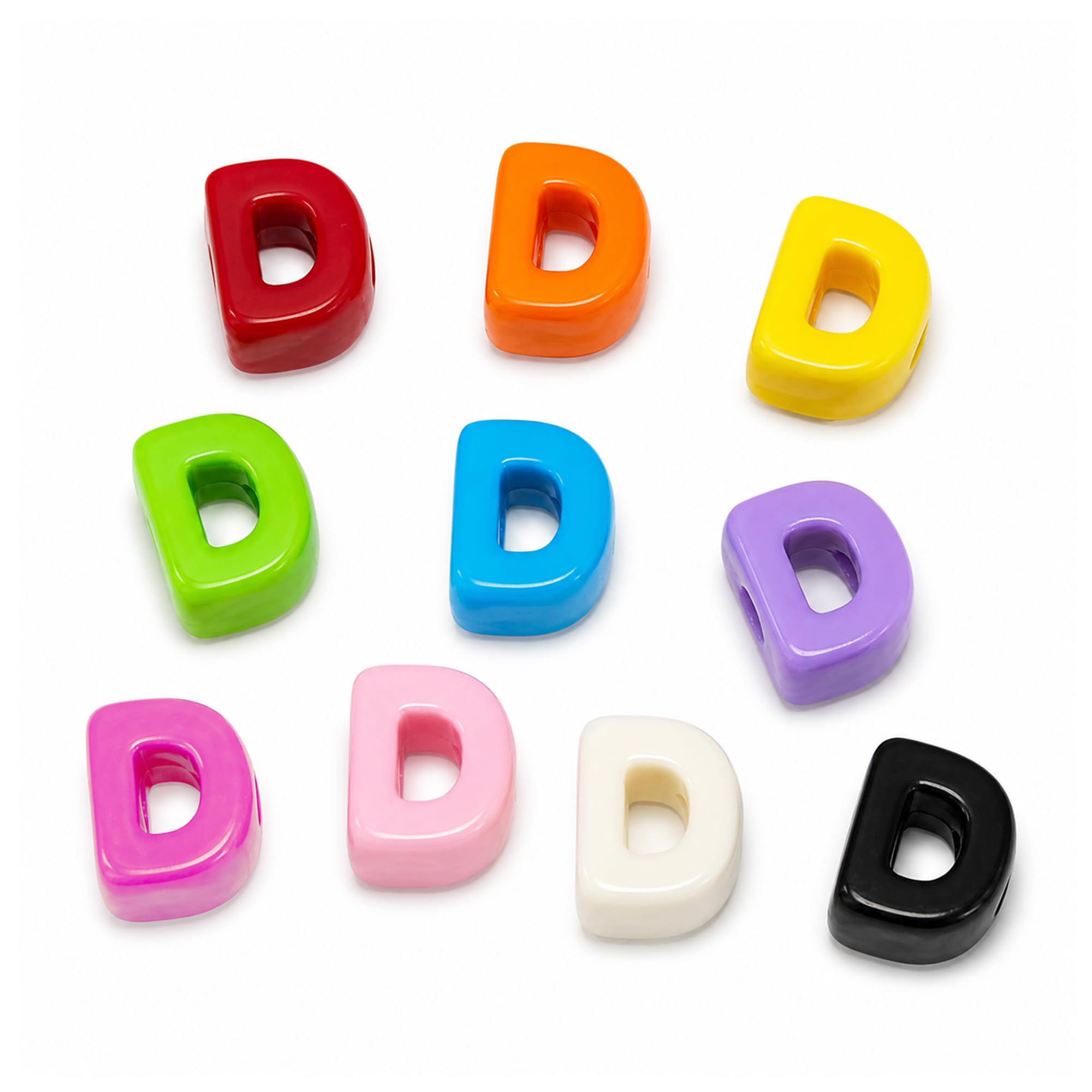 Letter Beads, 10pcs Alphabet Beads, Large Acrylic Letter Beads with 6mm Holes for Bracelet Making, Jewellery, Keyrings and Craft Projects (10-Colour Mix, Letter D)
