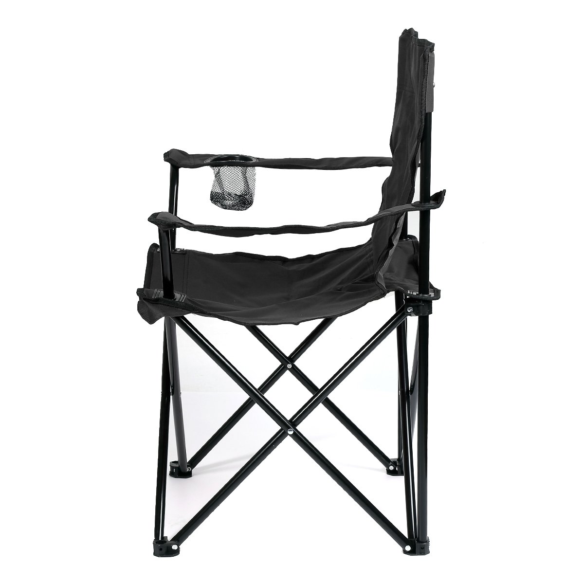 Chaise de Camping Pliante en Plein Air LANTUS, Noir, Style Côtière, Tissu Oxford, Acier Allié, Pliable, Porte-Gobelet Intégré