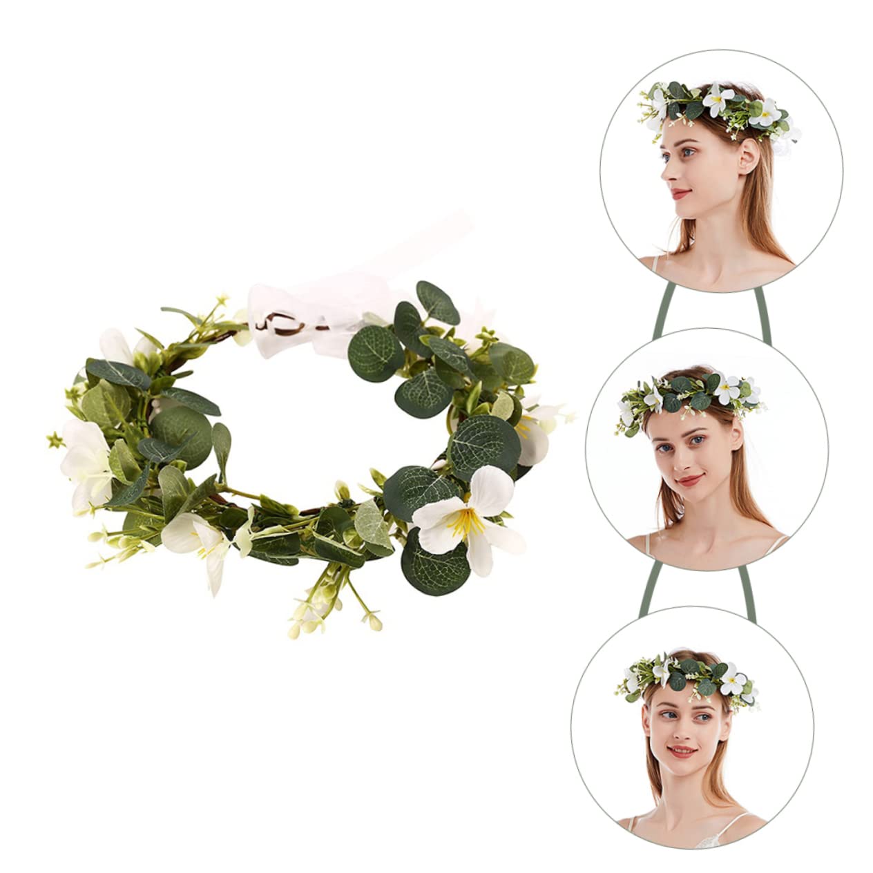Kranz Braut Stirnband Kopfbedeckung for Frauen Weißes Haarband Hochzeit Strand Haarkranz Blumengirlande Stirnband Blumenhochzeit Girlande Kopfschmuck Blumenkrone Blumenkranz Kopfschmuck