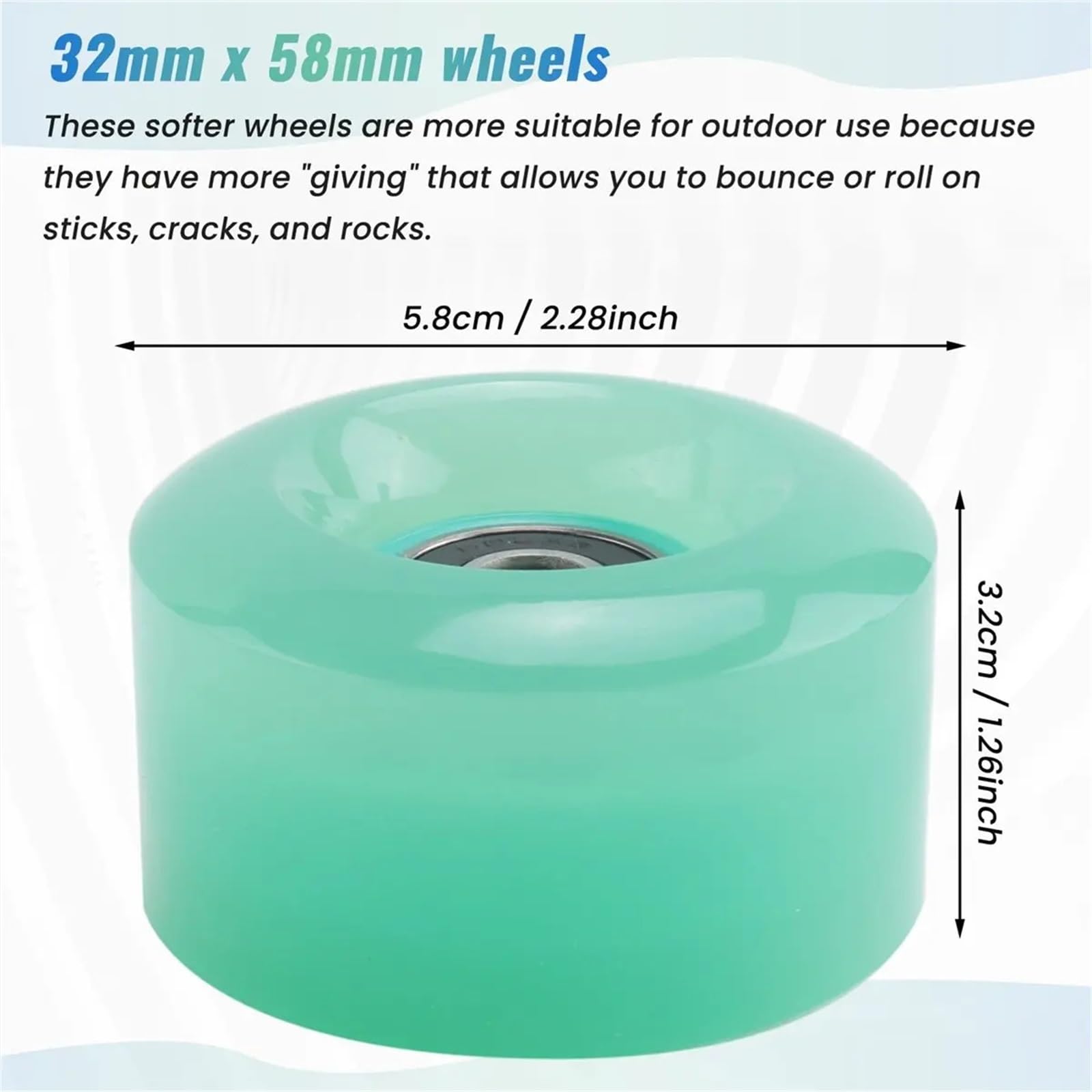 Longboard-Skateboard-Räder, 8 Stück, 58 mm x 32 mm, 82 A, für drinnen und draußen, PU-Räder, Ersatz-Räder, zweireihiges Rollschuh-Zubehör