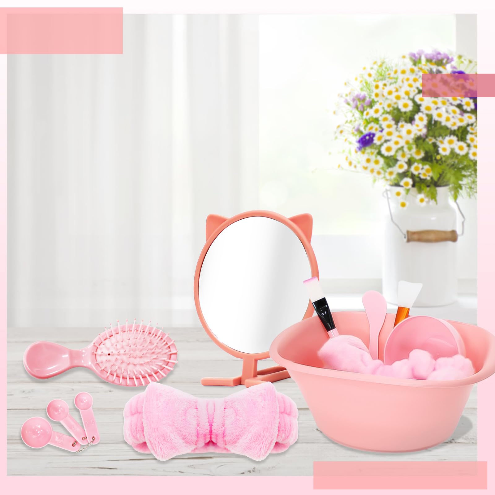 Set di 60 accessori per feste spa e pigiama party, con 6 maschere per il viso, set di 6 specchi, 6 pettini per cuscino d'aria, 6 fasce per capelli, regalo per bomboniere