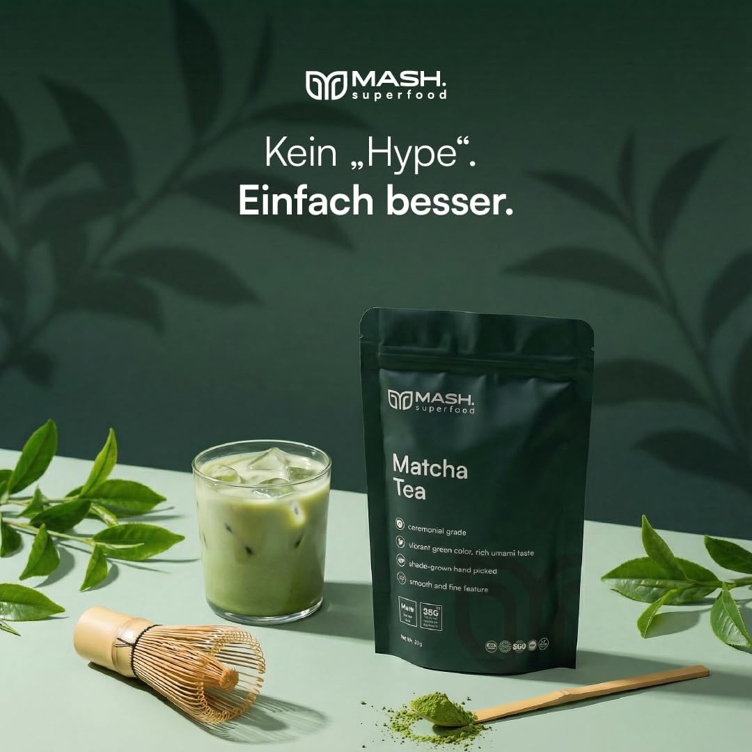 MASH Matcha Reines Bio-Teepulver 50 g, Zeremonienqualität, 100% Bio-Matcha-Pulver, vegan