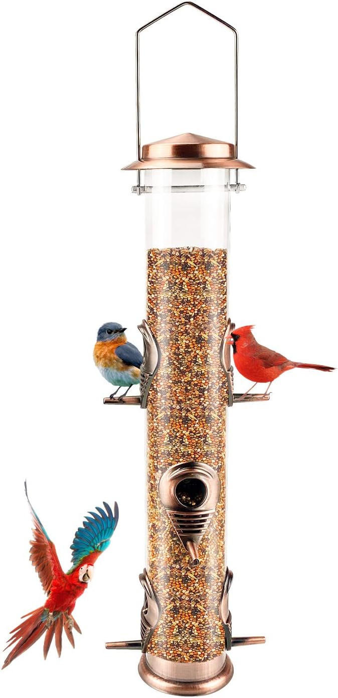 Metal Bird Feeder Tube Hanging Wild Bird Seed Feeder Aluminum Six Port Bird Feeders,1.4 mm Extra Thick Solid Tube Transparent with Steel Hanger Weatherproof Great for Attracting Birds (Coffee) : Patio, Lawn & Garden