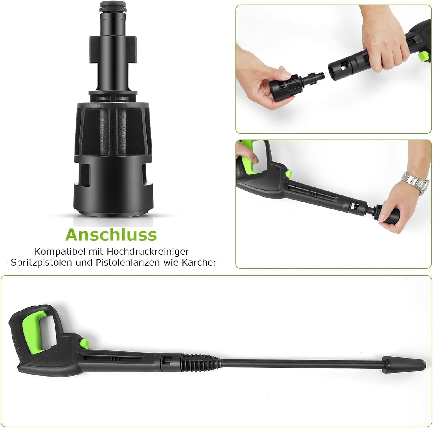 COOCHEER Hidrolimpiadora de Alta Presión 2200W 170 Bar 450 L/H, Tubería de Agua de Alta Presión de 5 m + Cable de Alimentación de 5 m, Pistola de Alta Presión para Coches/Vallas/Jardín/Patios (Verde)