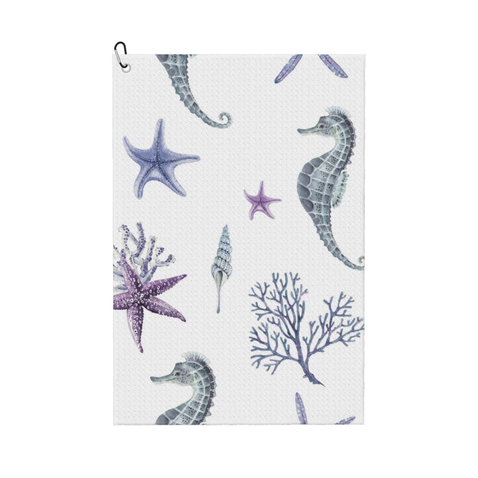 Hnnkloy Seahorse Coral Starfish Sea Summer, 16x24 in Portable Waffle Golf Towels with Carabiner Clip for Golf Bag