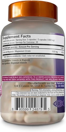 Vista 2 de Cápsulas de citrato de magnesio/citrato de magnesio de Betel Natural - Cápsulas laxantes fáciles - 1800 mg por porción