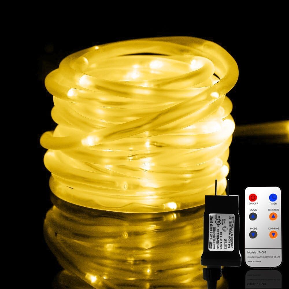 LED Rope Lights, Remote 33FT 136 LED Indoor Outdoor Rope Lights, 8 Modes/Timer, Plug in Tube Lights Waterproof String Lights for Christmas Garden Patio Party Swimming Pool (Warm White)