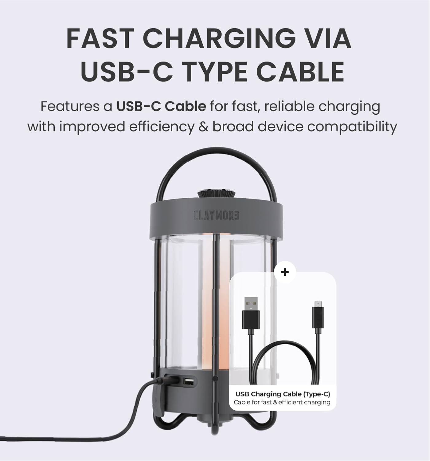 Claymore Selene Lamp (Dark Gray) - Without Pouch Aesthetic Portable Outdoor Lantern for Camping, Events, Parties & Tents. Power Bank Function, 55 Hours of Battery Life