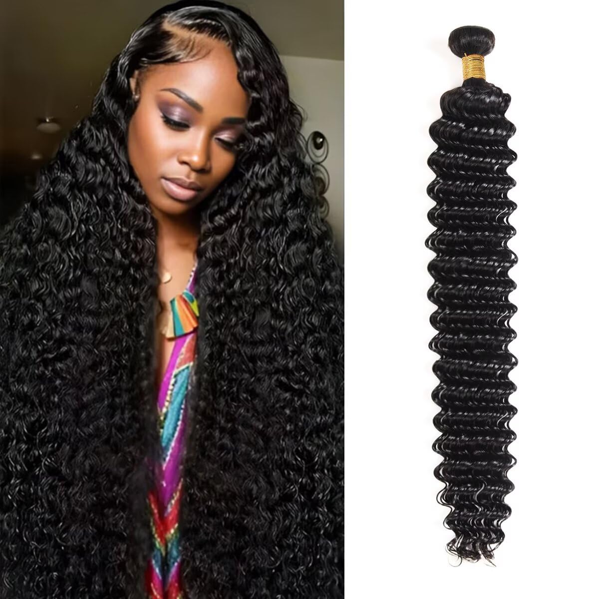 12A Human Hair Bundles 30 Inch Deep Wave Bundles Human Hair 100% Unprocessed Brazilian Virgin Deep Curly Weave 1 Bundle Water Wavy Hair Extensions Real Human Hair 1B Bundle for Women