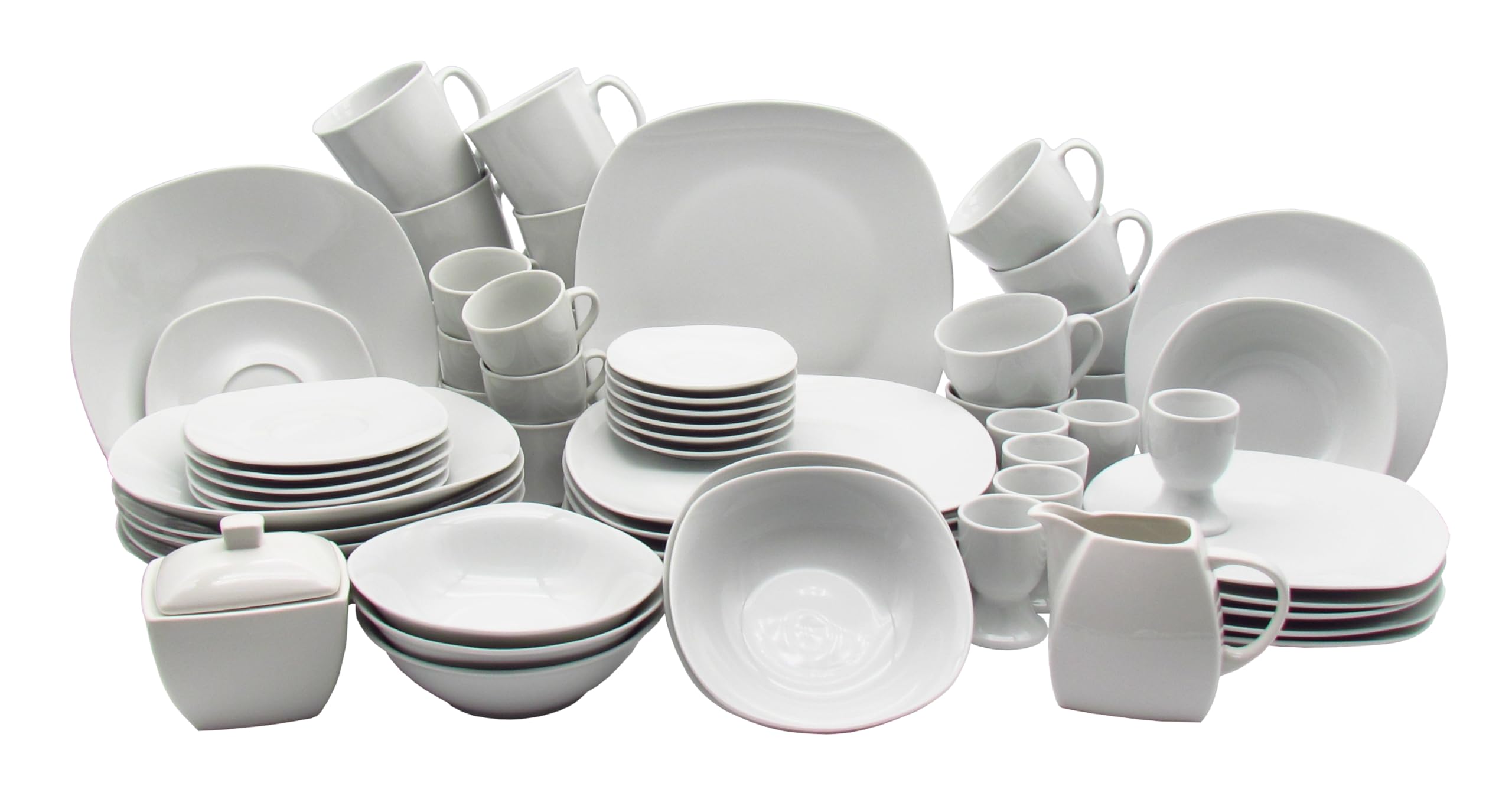 Olivia 62-częściowy zestaw naczyń wielofunkcyjnych XXL dla 6 osób | wysokiej jakości porcelana w kształcie Coup | klasyczna biel | nadaje się do mycia w zmywarce i używania w kuchence mikrofalowej