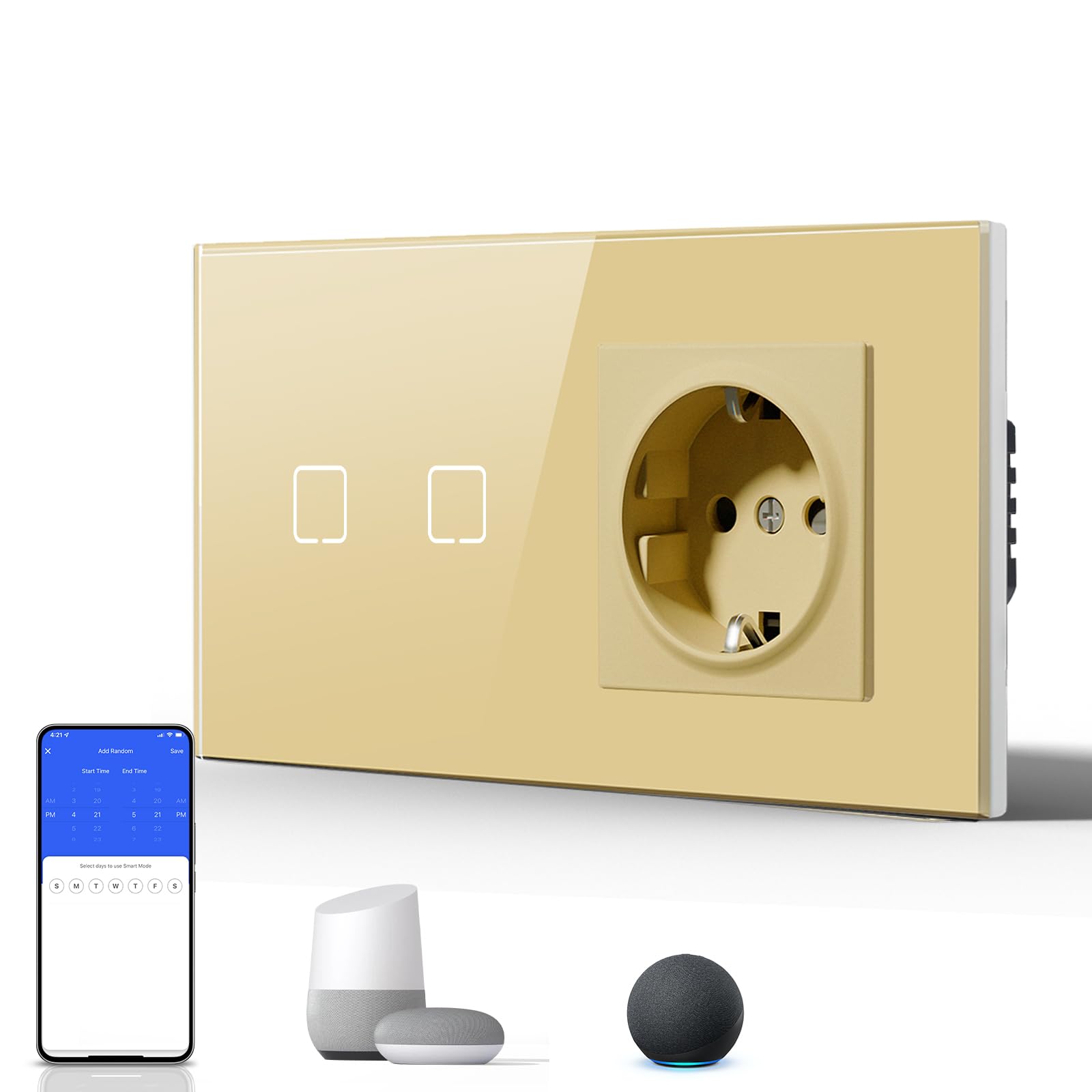BSEED Interruptor Inteligente WIFI,Interruptores Tactil Con Cristal,Compatible con Alexa,Tuya y Smart Life,Requiere Cable Neutro,2 Gang 1 Vía,86mm Blanco — view 93