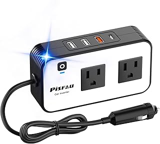 Inversor de corriente para automóvil de 200 W, PiSFAU DC de 12 V a 110 V CA adaptador de enchufe de automóvil con [20 W USB-C] /cargador rápido USB (18 W) / cargador dual USB / cargador de automóvil