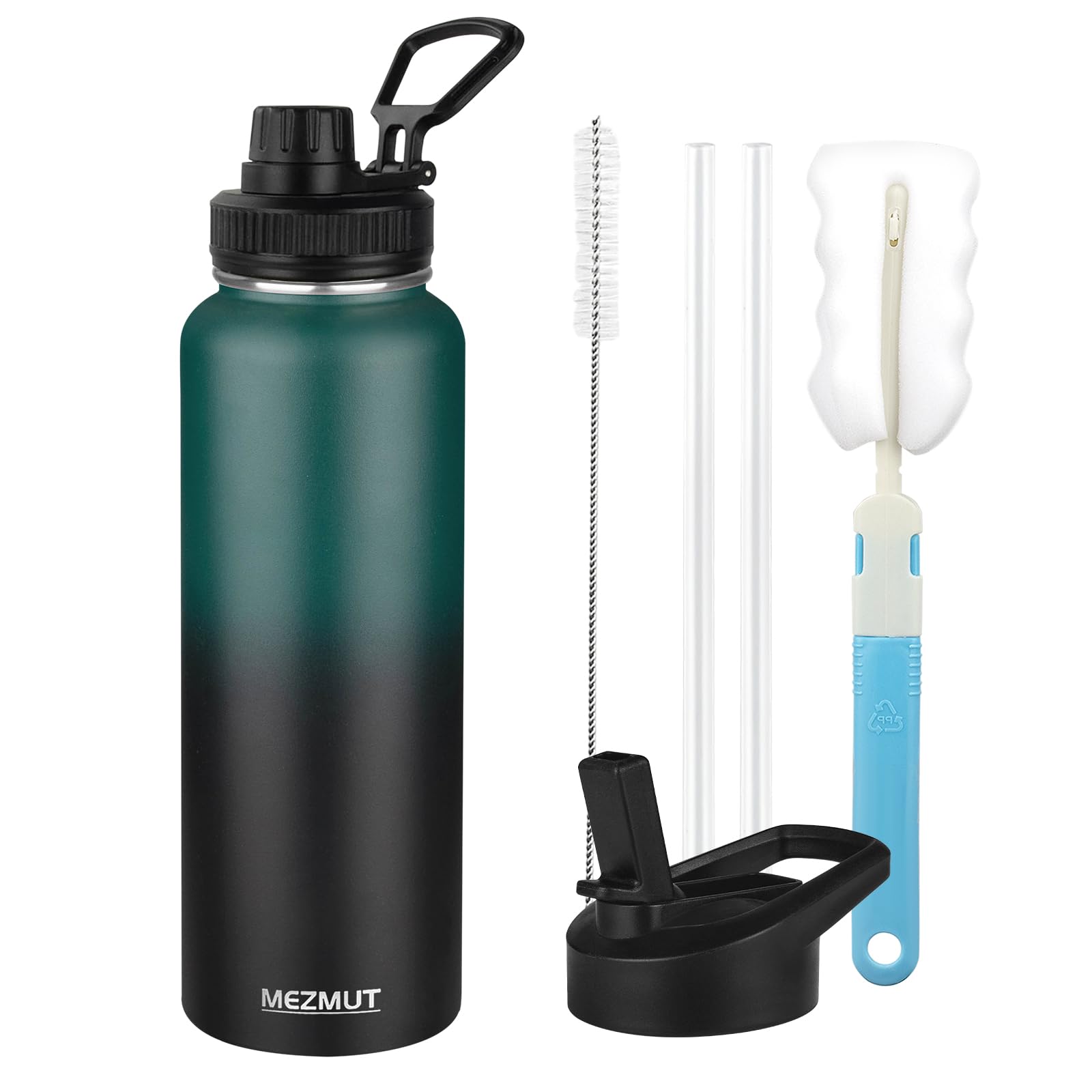 MEZMUT Insulated Water Bottle with Straw&2 Lids 40oz Stainless Steel Water Bottles Metal Water Bottle Double Walled Vacuum Insulated Bottles Thermos