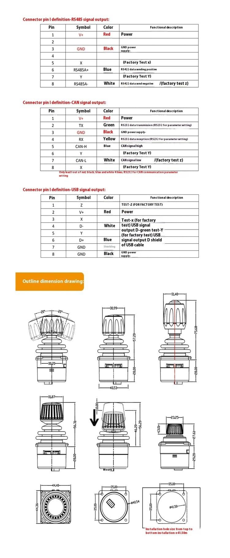 Palanca de Mando Industrial del Pasillo, Joystick Hall de Tres Ejes SMC35C3, Palanca Control Industrial, balancín, Joystick(USB2.0-HID)