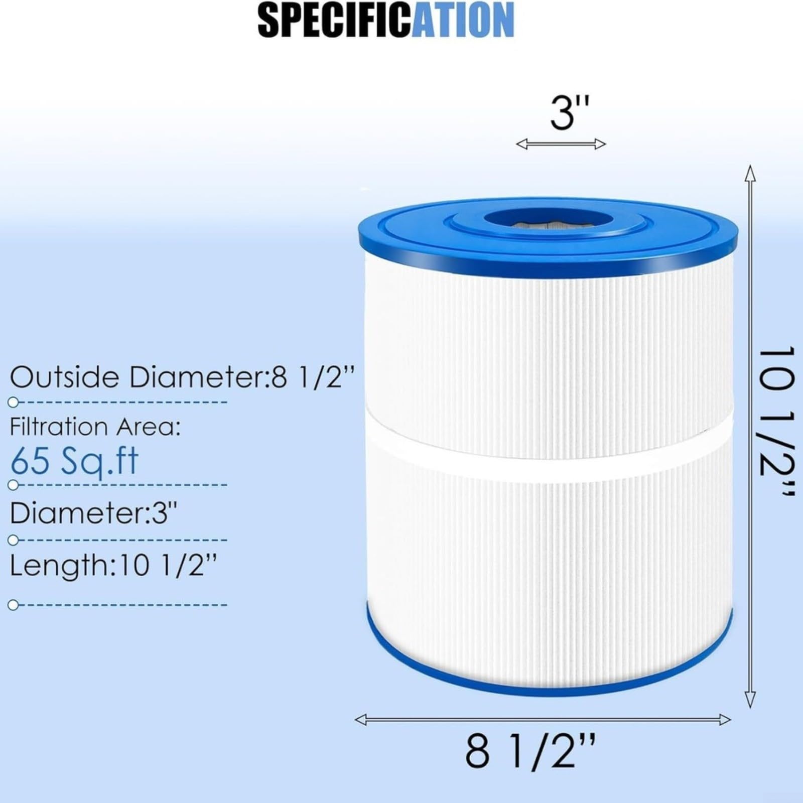 PWK65 - Cartuccia di ricambio per filtro spa, PET, area piscina e spa da 65 mq per purificazione dell'acqua, bianco